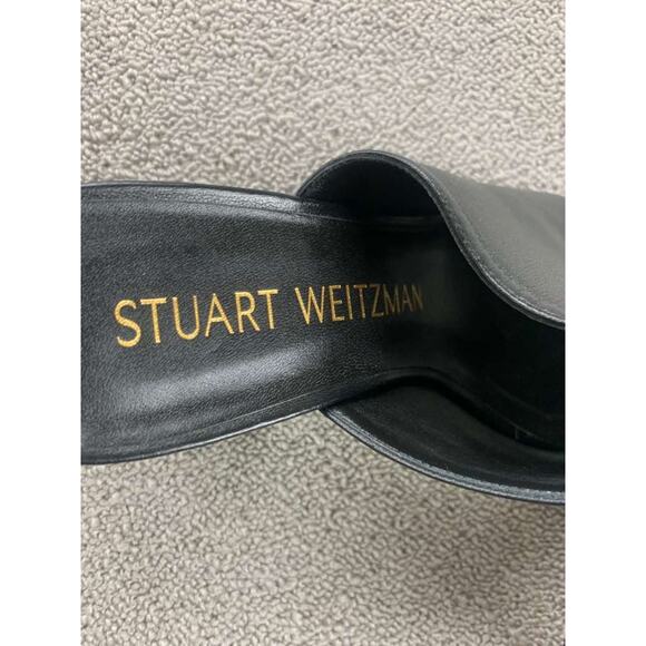Stuart Weitzman Cayman 85 Block Slide Size 8.5 C Wide Heels Black Leather Shoes - Picture 5 of 7